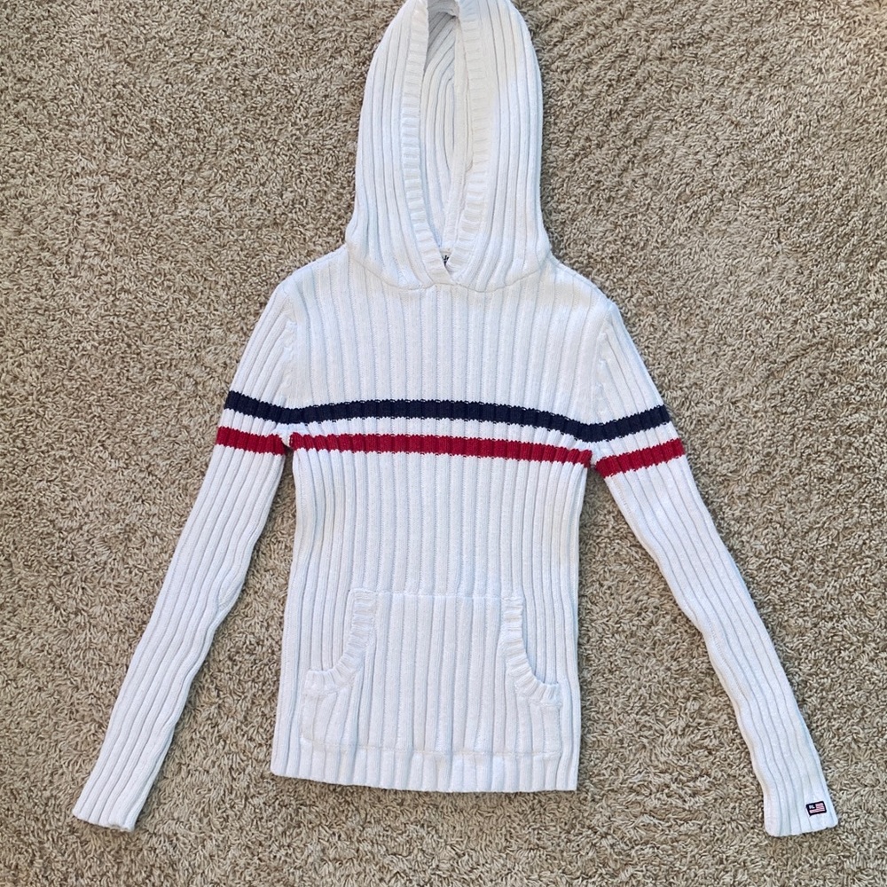 Ralph Lauren White Hooded Sweater with Stripes